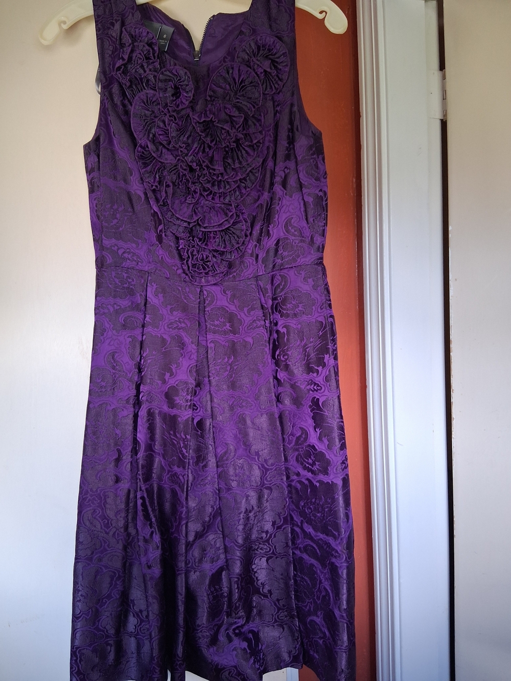 Muse Purple Jacquard Sleeveless Dress with Rosette Bodice
